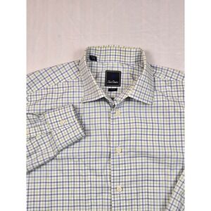 David Donahue Button Down Shirt Mens 17 32/33 Blue Green Trim Fit Cotton